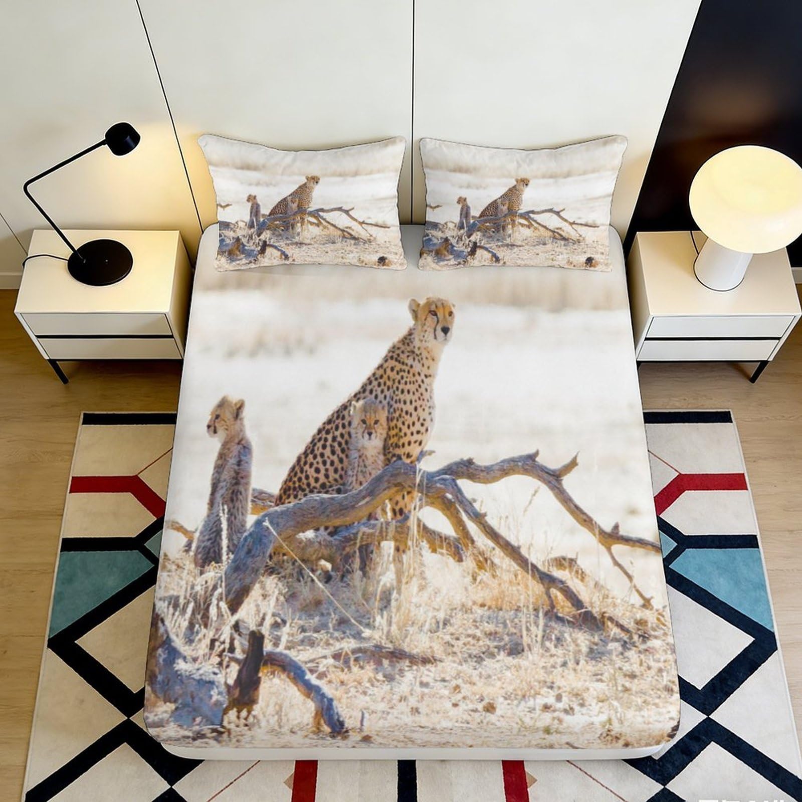 3D Printed Cheetah Microfiber Fitted Sheet Deep Pocket Bedroom Non-Slip Cheetah Mattress Fitted Cover for Adults 90x200x25cm
