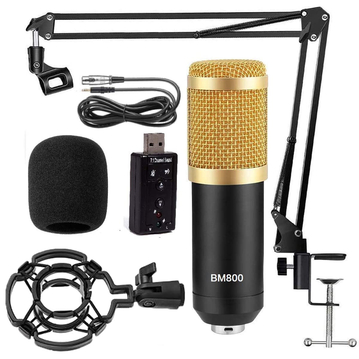 DEVICE OF URBAN INFOTECH BM 800 Condenser Microphone Set with Suspension Arm Stand & 7.1 Channel Sound Card Microphone for youtubers for Singing and Recording