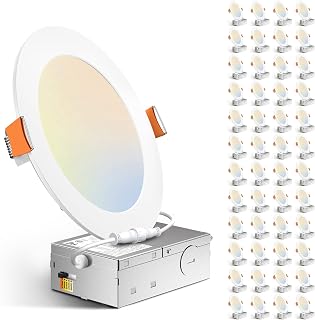 Amico 48 Pack 6 Inch 5CCT Ultra-Thin LED Recessed Ceiling Light with Junction Box, 2700K/3000K/3500K/4000K/5000K Selectable, 12W Eqv 110W, Dimmable Can-Killer Downlight, 1050LM Brightness - ETL&FCC