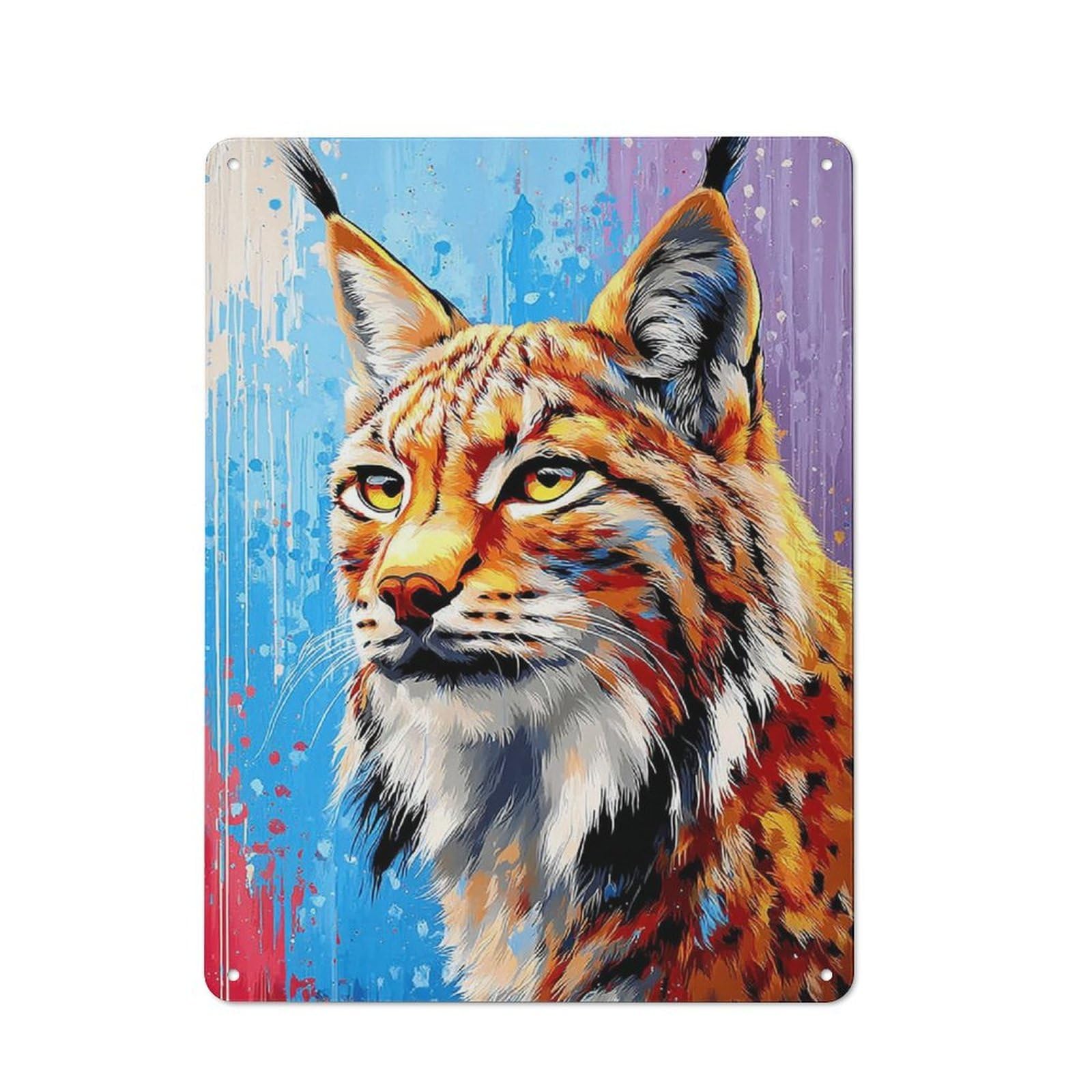 Junmoney Colorful Lynx Portrait Artwork -2 Retro Metal Sign 40X30cm For Garden Room Or Summerhouse, For Garden Room Decor Fans