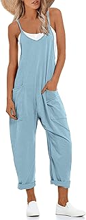 Women's Causal Jumpsuits V Neck Sleeveless Harem Overalls Stretchy Adjustable Strap Romper with Pockets