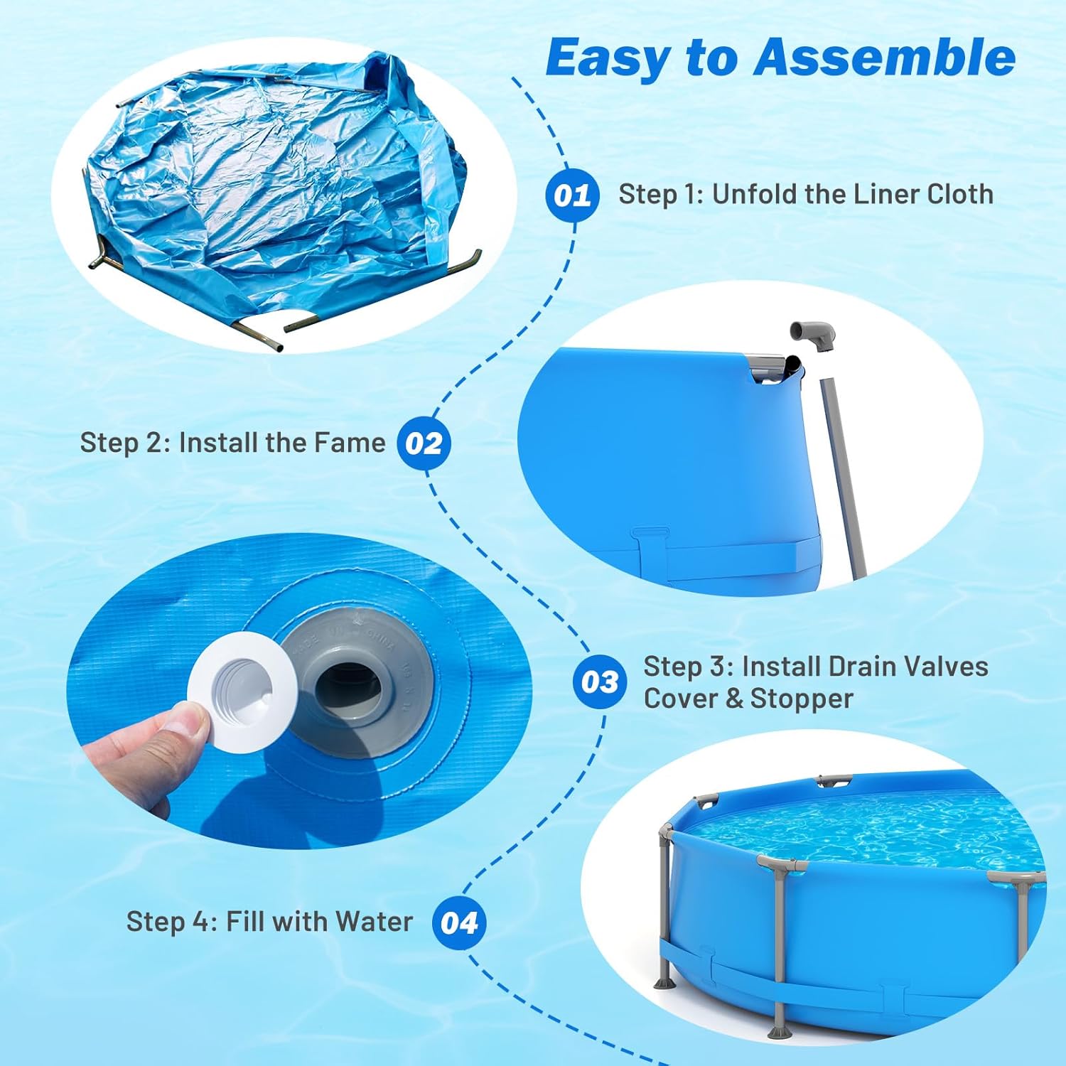 Goplus Above Ground Swimming Pool, Frame Family Pool Set w/Metal Frame, PVC Fabric, 3 Stoppers, Drainage Valve Connector, for Outdoor, Backyard, Garden, Patio (12' Round w/Solar Cover, 1617 Gal, Blue)