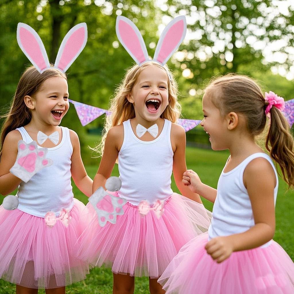 Kirei Sui Kids Costume Bunny Animal Ears Headband Bowtie Tail Tutu Paws Set