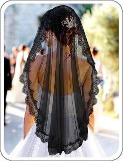 Zehope1 Tier Bride Veil 59'' Short Fingertip Mantilla Long Veil Bridal Catholic Veils Lace Edge for Wedding