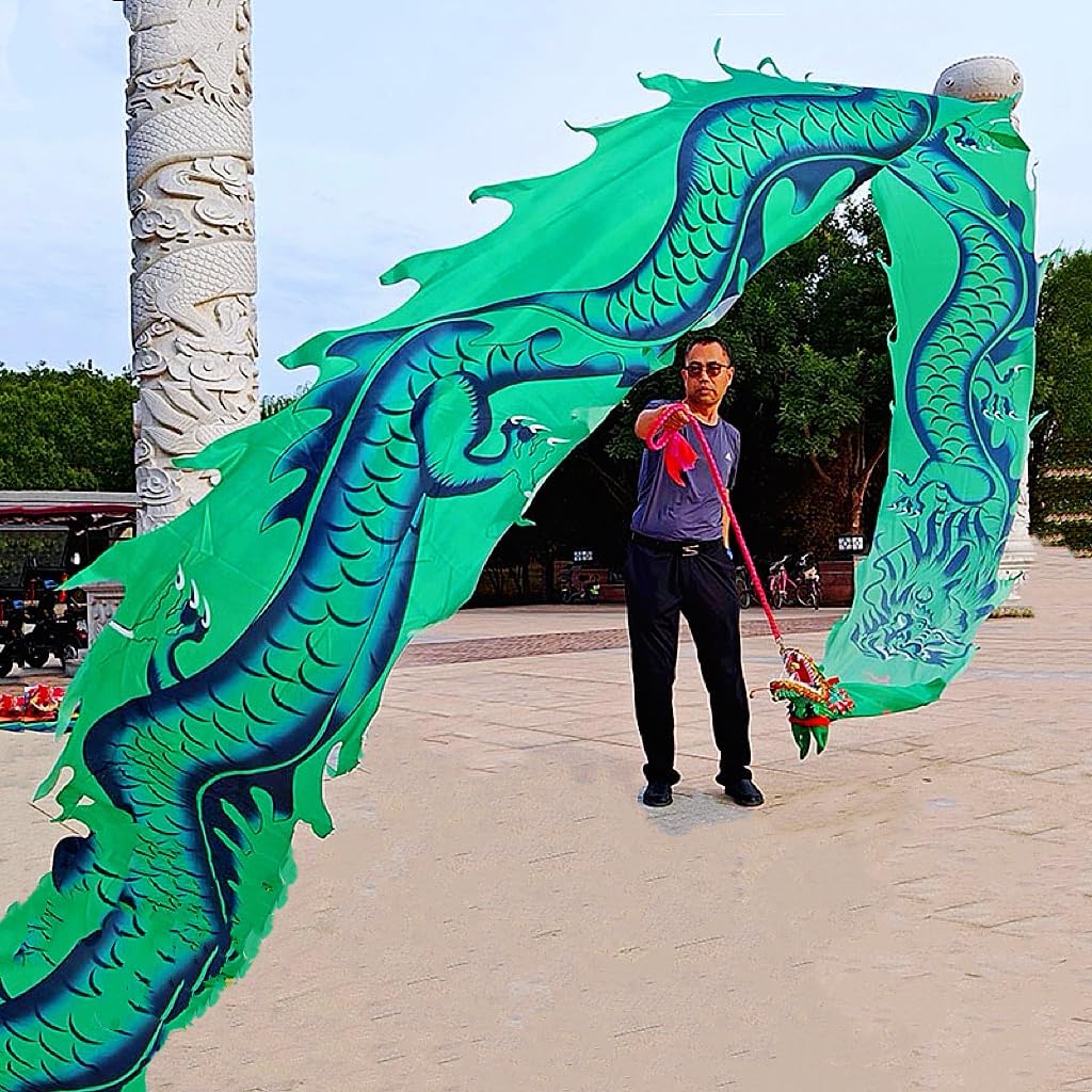 Flowy Dragon Body Accessories, Multi-Patterned Silk-Like Dragon Body Ribbon Streamer Used for Dragon Poi Combo Optional Equipment (Black Dragon King, 32.8 FT(10 Meters))