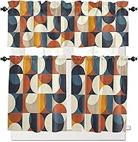 Vista 41 de Cenefa de cocina para ventanas, Día de la Independencia, pentagrama, textura de arpillera a cuadros, semitransparente, con bolsillo para barra