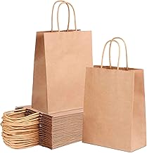 ADRI. 40 Small Paper Gift Bags with Handles 24 x 18 x 8 cm Kraft Gift Bags for Birthday Wedding Communion Gift Bags