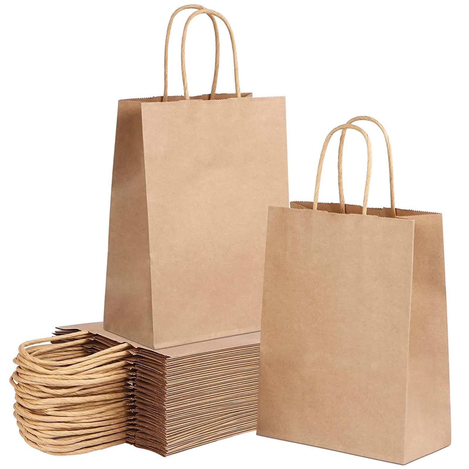 Deliex 250 Bolsas de papel kraft con asas, Bolsas para regalos, bolsas para regalar, bolsas de papel para tiendas y comercios (32 x 41 x 11 cm, 250 Bolsas, Marron)