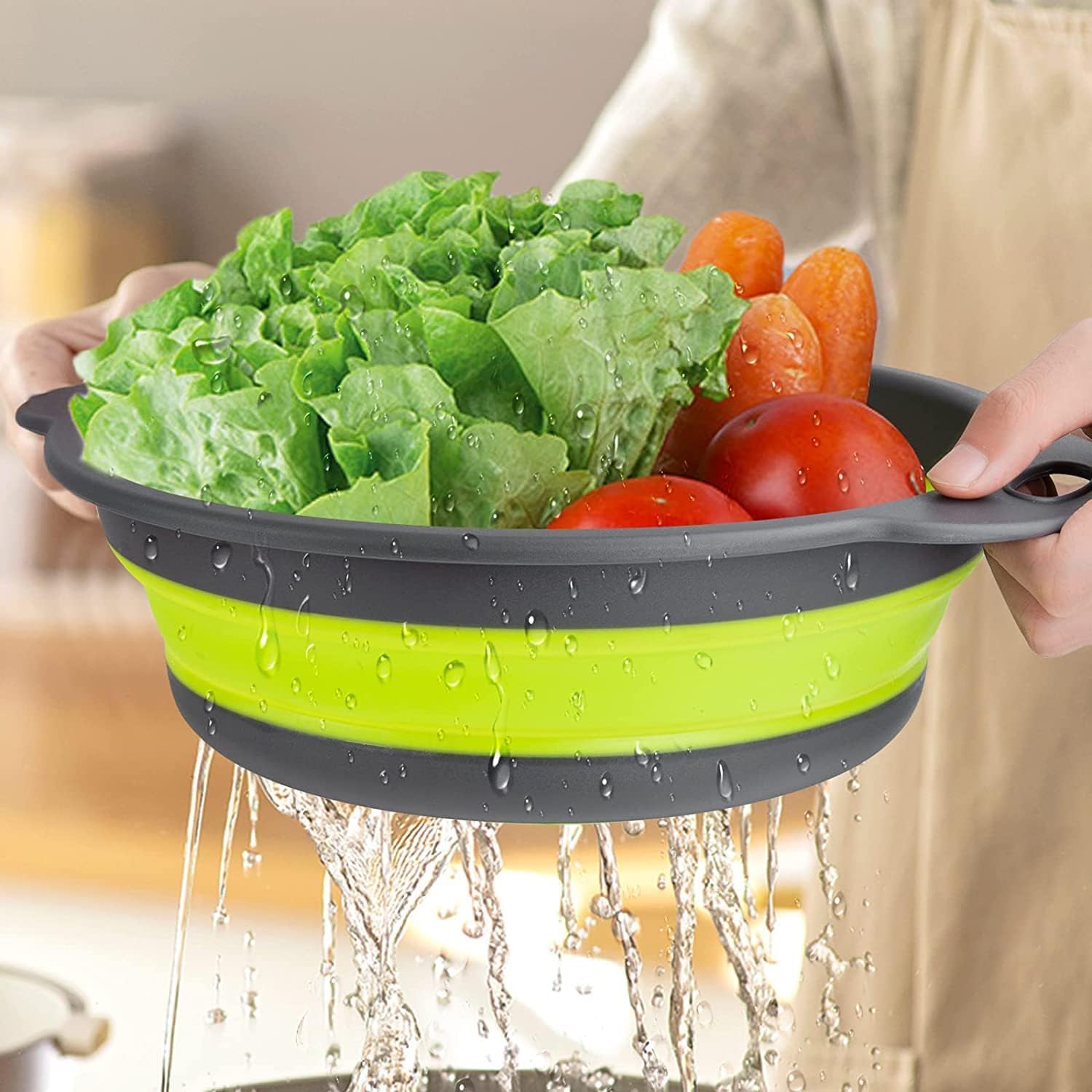 Lukzer Collapsible Colander Silicone Folding Drain Kitchen Strainer Dishwasher Safe Basket Foldable Vegetable, Fruits, Pasta, Noodles Washer with Easy Grip Handles (24 x 29 x 9.3cm/Round Shape) (B09MRZFHWP) Amazon Price History, Amazon Price Tracker