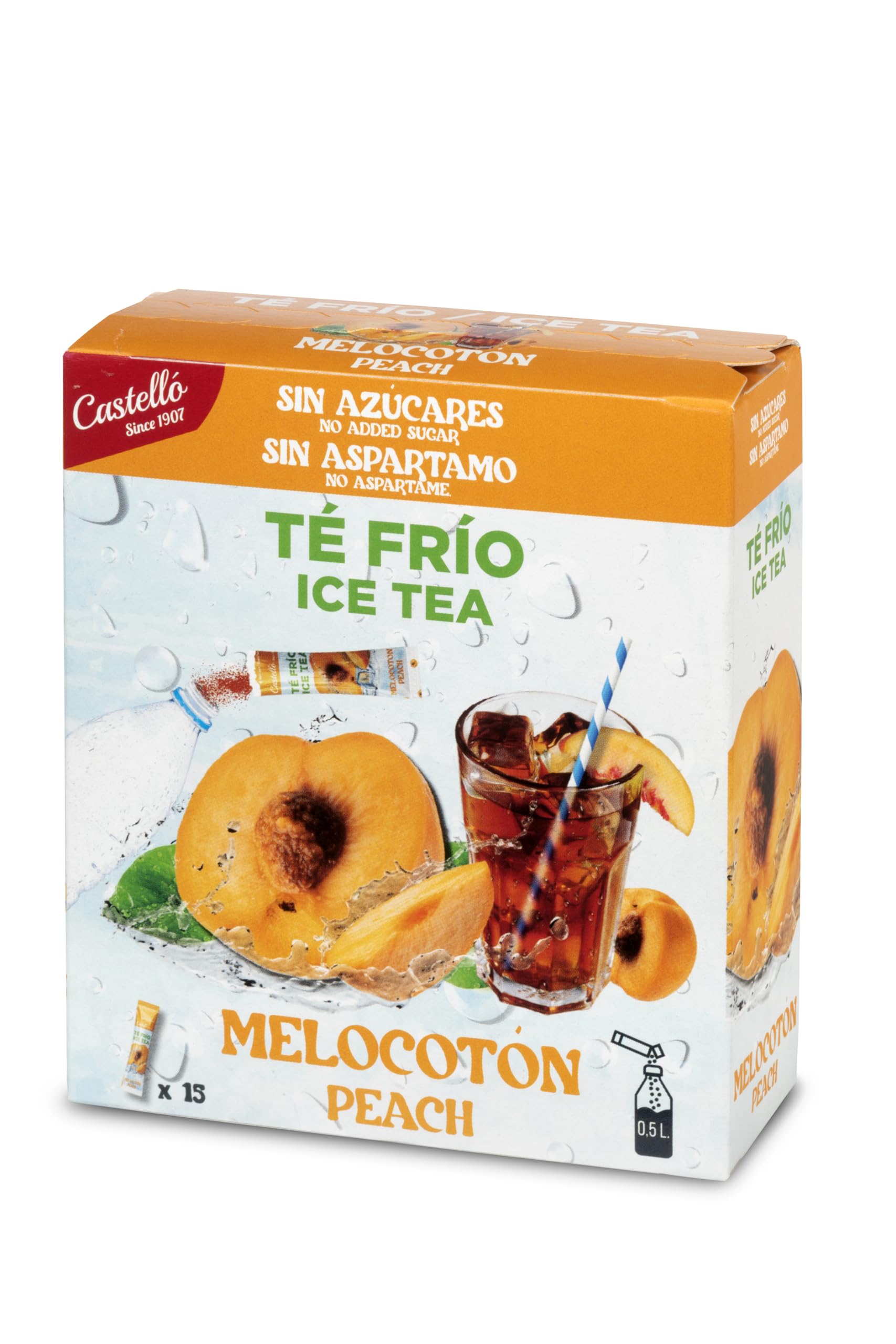 Castello Té Frío Zero Instantáneo Melocotón 15 Sobres 0 Calorías 0 Azúcar