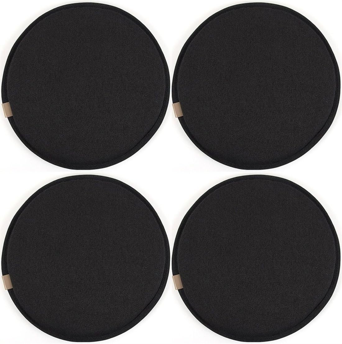 1/2/4 Packs Diameter 30cm/33cm/35cm/40cm/45cm Chair Pads, Round Non-slip Seat Cushion With Elastic Ties Hooks, High Resilience Sponge Dining Chair Cushion (Black, Size : 33 * 33cm(4packs))