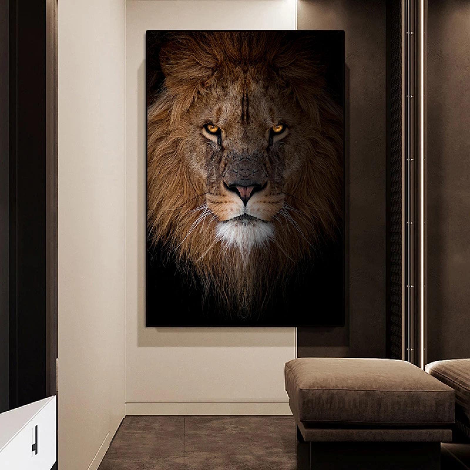 Amazon｜動物の壁の芸術ライオンとオオカミのキャンバスの絵画現代