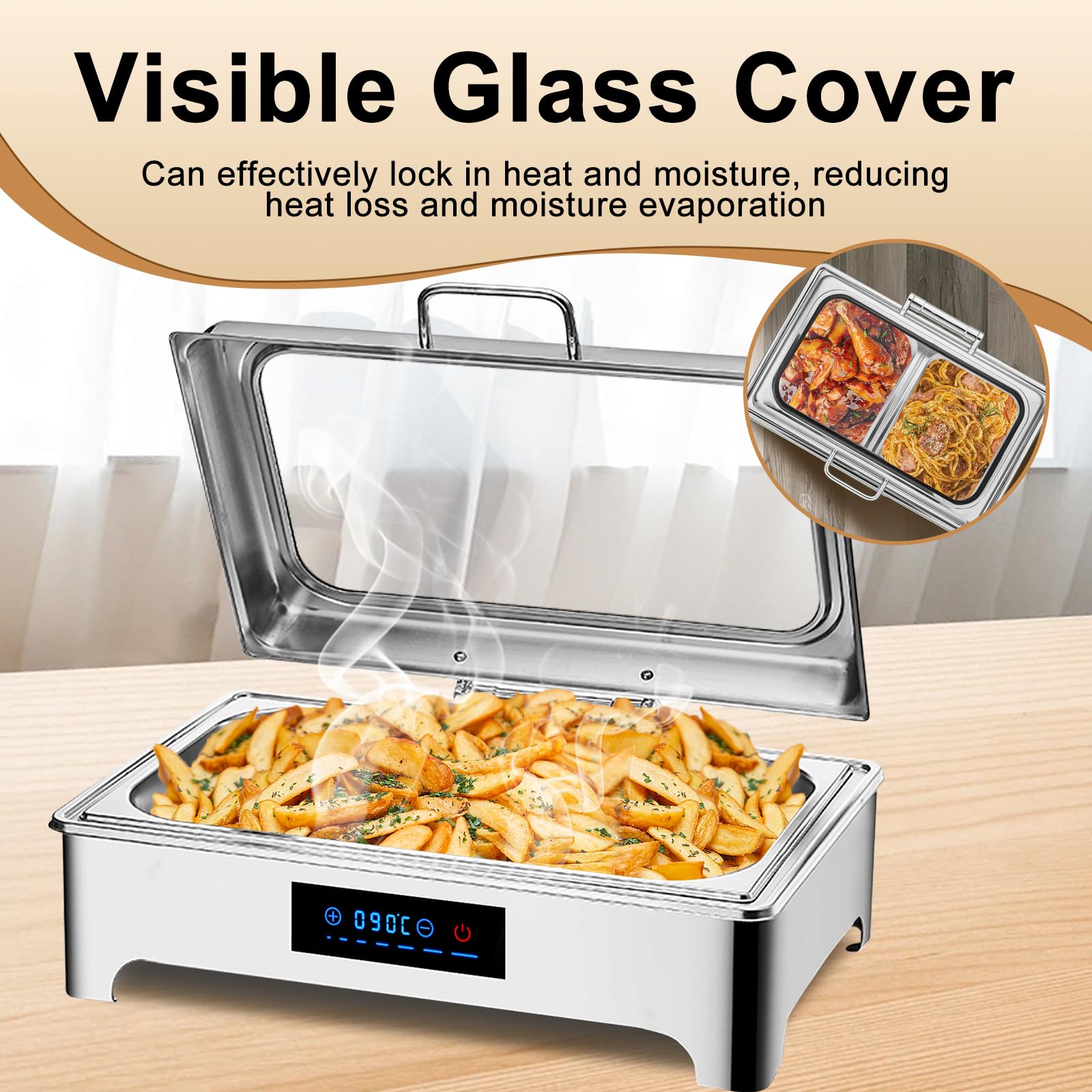 9L Chafing Dish Buffet, Scaldavivande Elettrico Professionale (1/3) | Scaldavivande Elettrico Buffet, Scalda Cibo per Buffet, Ristoranti, Hotel, Feste, Temperatura regolabile da 30-90 °C