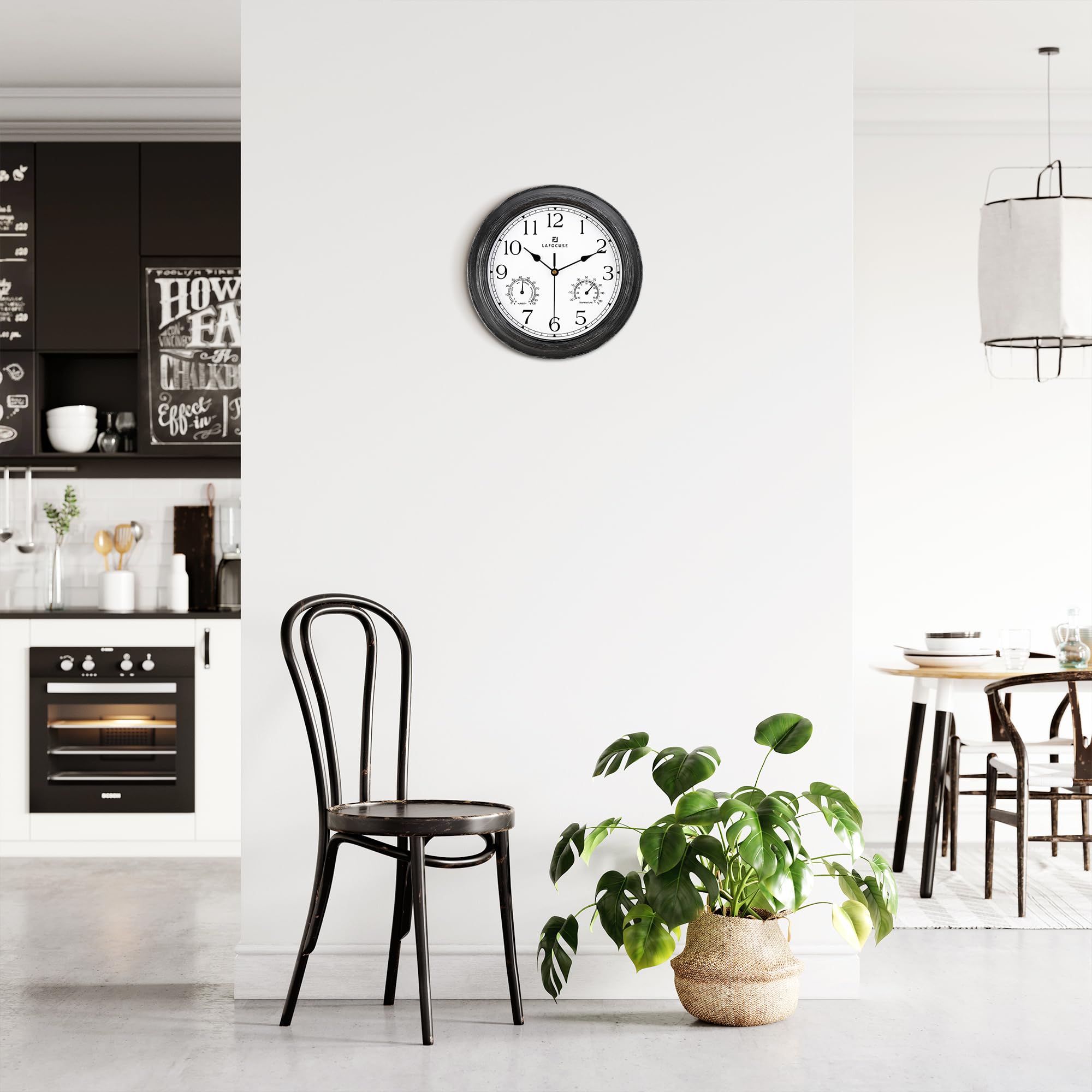 Lafocuse Horloge Murale Exterieure Etanche 30cm avec Thermomètre et Hygromètre Vintage Noir