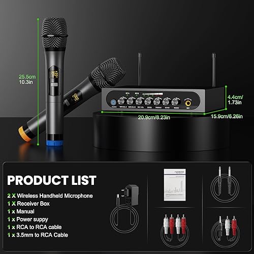 Miniatura 7 de Riworal Sistema de micrófono inalámbrico Karaoke de 4 canales UHF Micrófono dinámico de mano inalámbrico con caja receptora Bluetooth + control de
