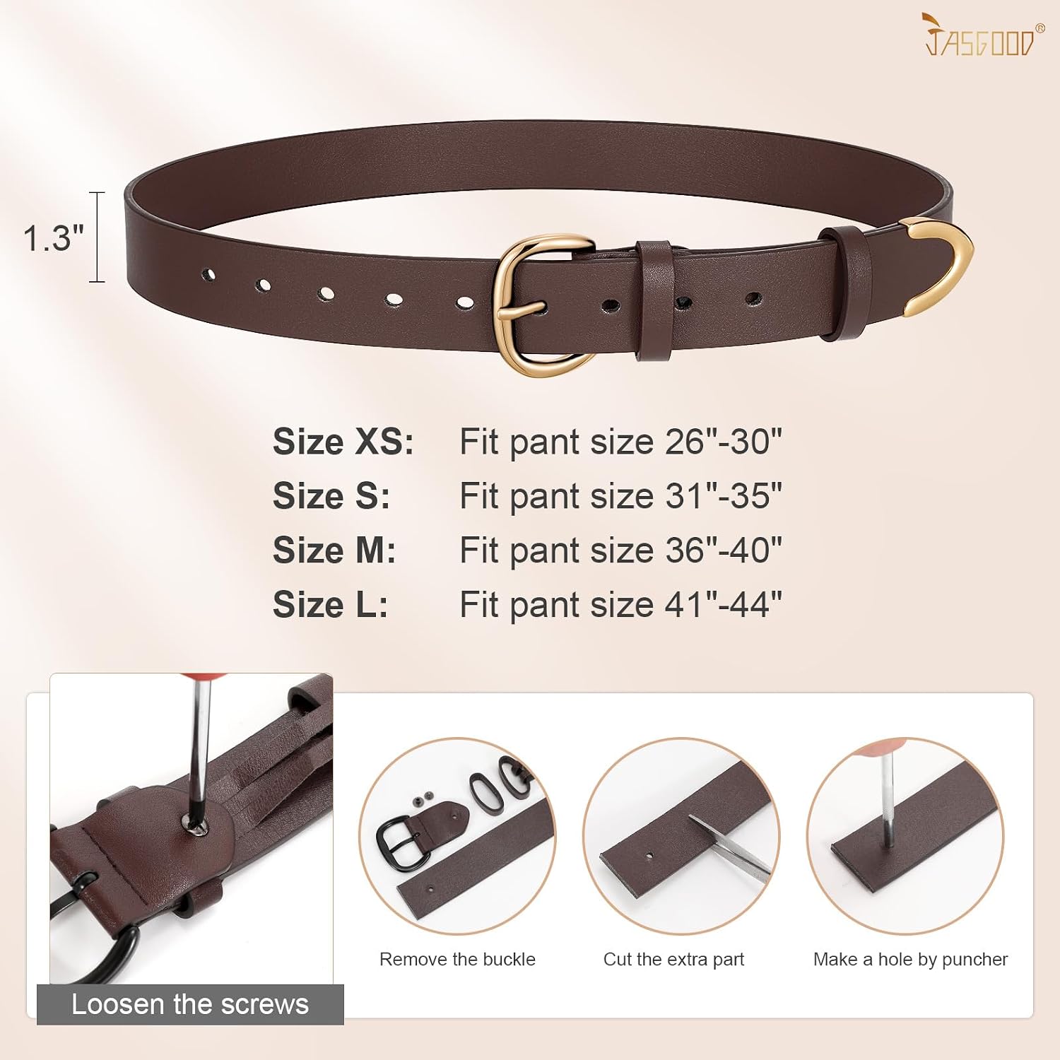 JASGOOD Women Leather Belt for Jeans Pants Gold Buckle Lady Casual Dress Waist Belt image 3