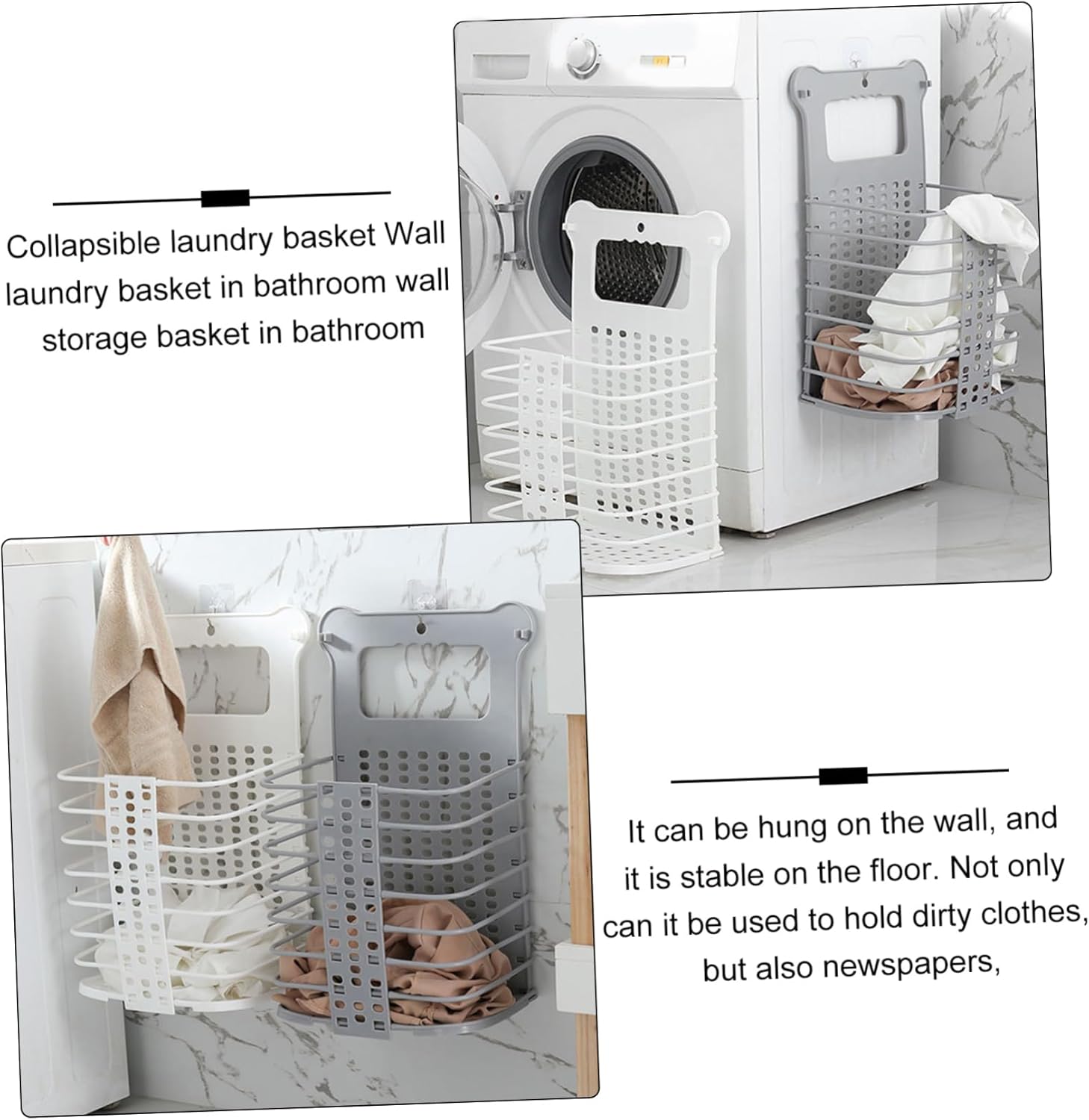 Foldable Wall Mounted Clothes Basket Laundry Hamper for Bathroom Dorm Apartment Nail Space Saving Organizer with Strong Load Capacity Easy Clean Large White Hanging Storage Bin