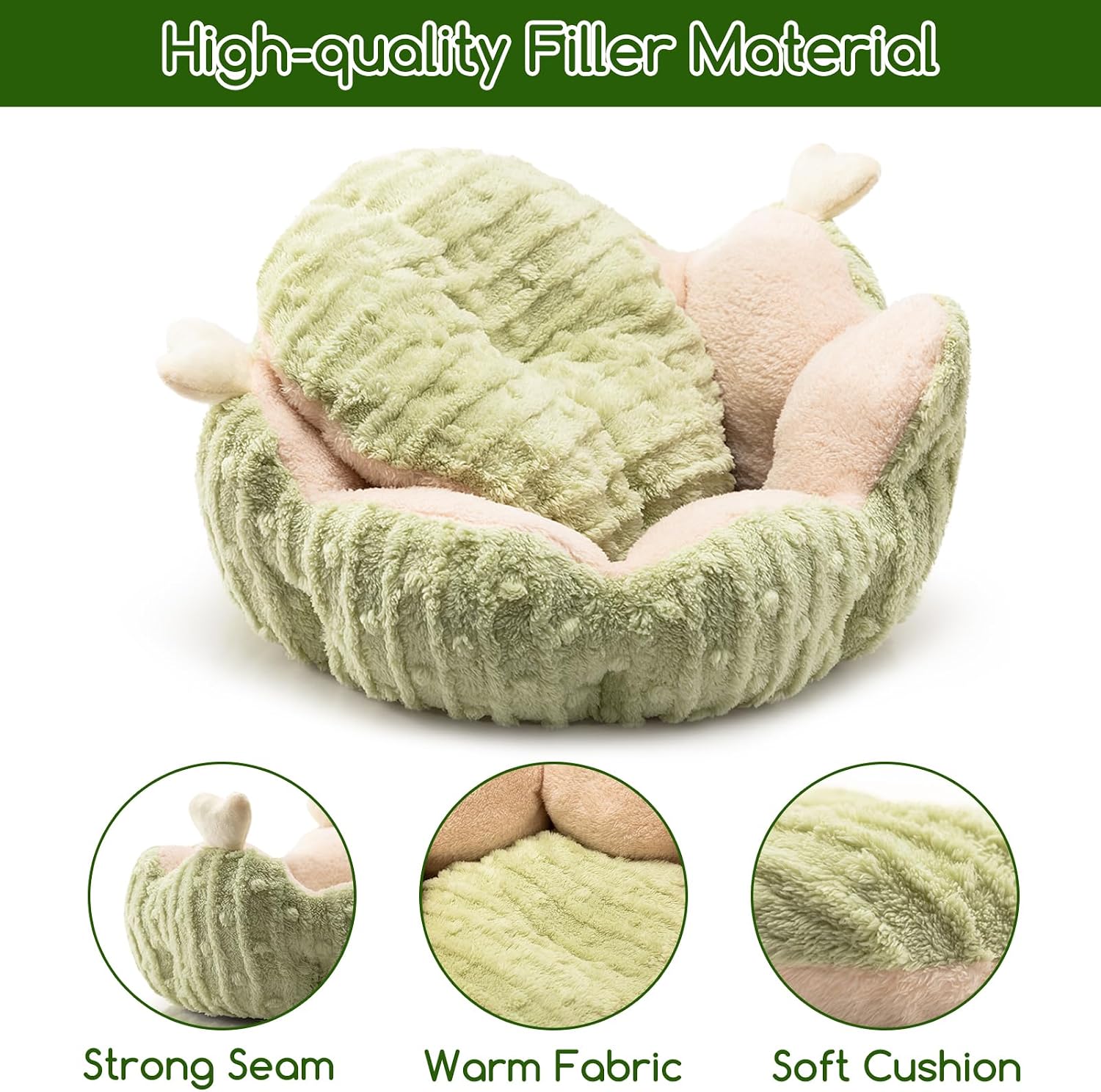 review Hollypet Calming Cat Beds for Indoor Cats - Cute Cactus Pet Beds, Fluffy Puppy Bed, Non-Slip Extra Small Dog Bed, Green