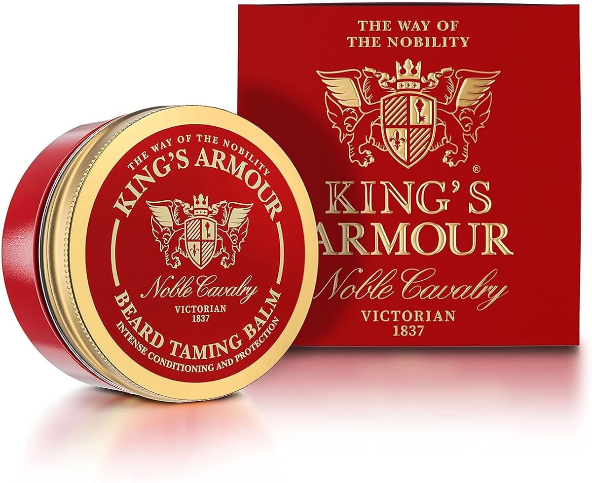 Bálsamo para barba de lujo King's Armor para hombres | Aceite de Argán, Jojoba y Almendras | Da forma, suaviza e hidrata con precisión noble | Bálsamo de aseo premium de 50 ml - 50 ml (1,69 Fl Oz)