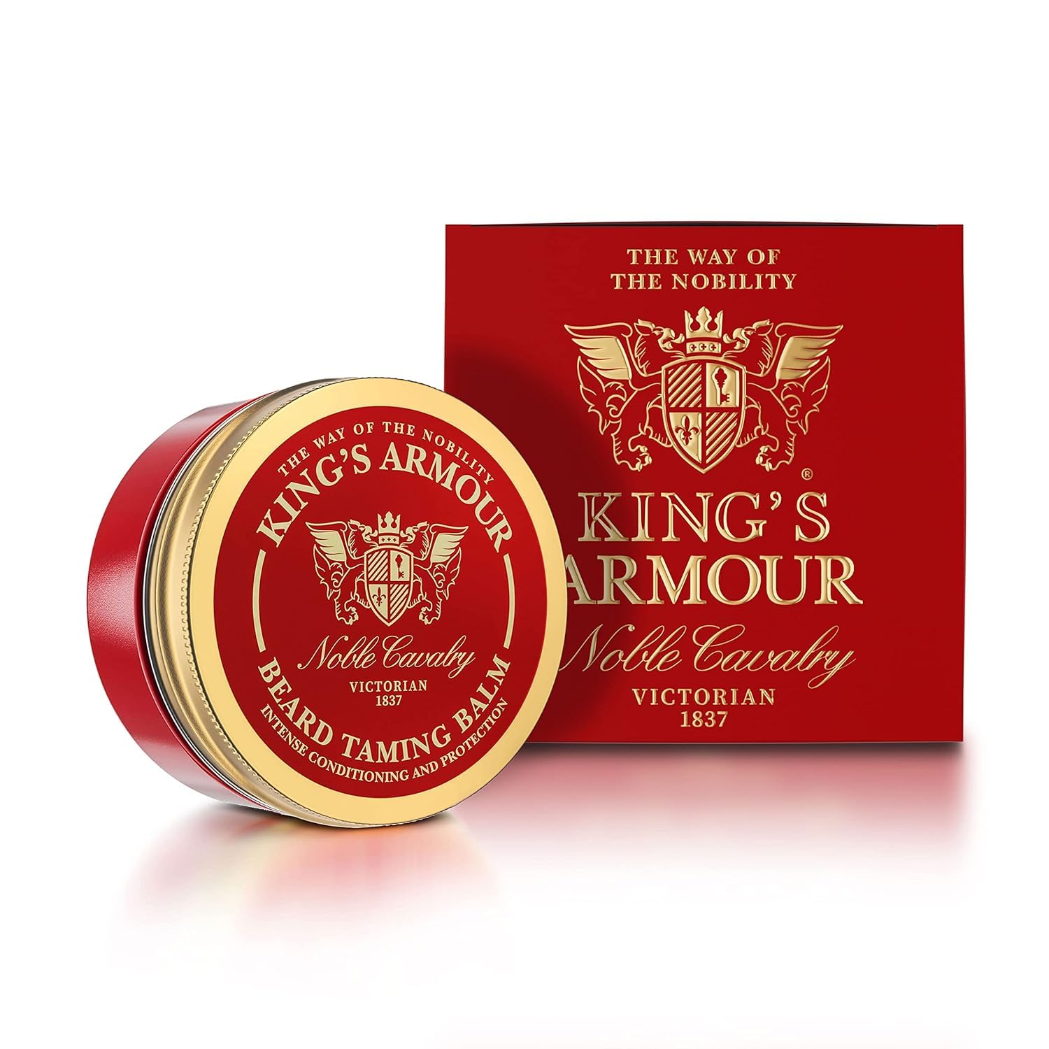 King's Armour Bálsamo para barba (50 ml) – Estiliza, fortalece, suaviza y cuida la barba y los bigotes. Bálsamo natural para barba para hombres con aceite de argán, jojoba y almendras dulces