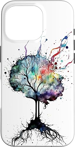 Vista 52 de iPhone 13 Pro Max Watercolor Brain Art, funda de neuronas