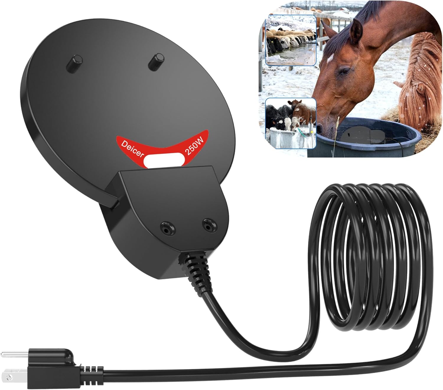 500W De-icer Submersible Bird Bath Heater - Ideal for Livestock, Poultry, Horses, Cows, Birds, Chicken Waterers - Winter Use - Aluminum Cast for Efficiency