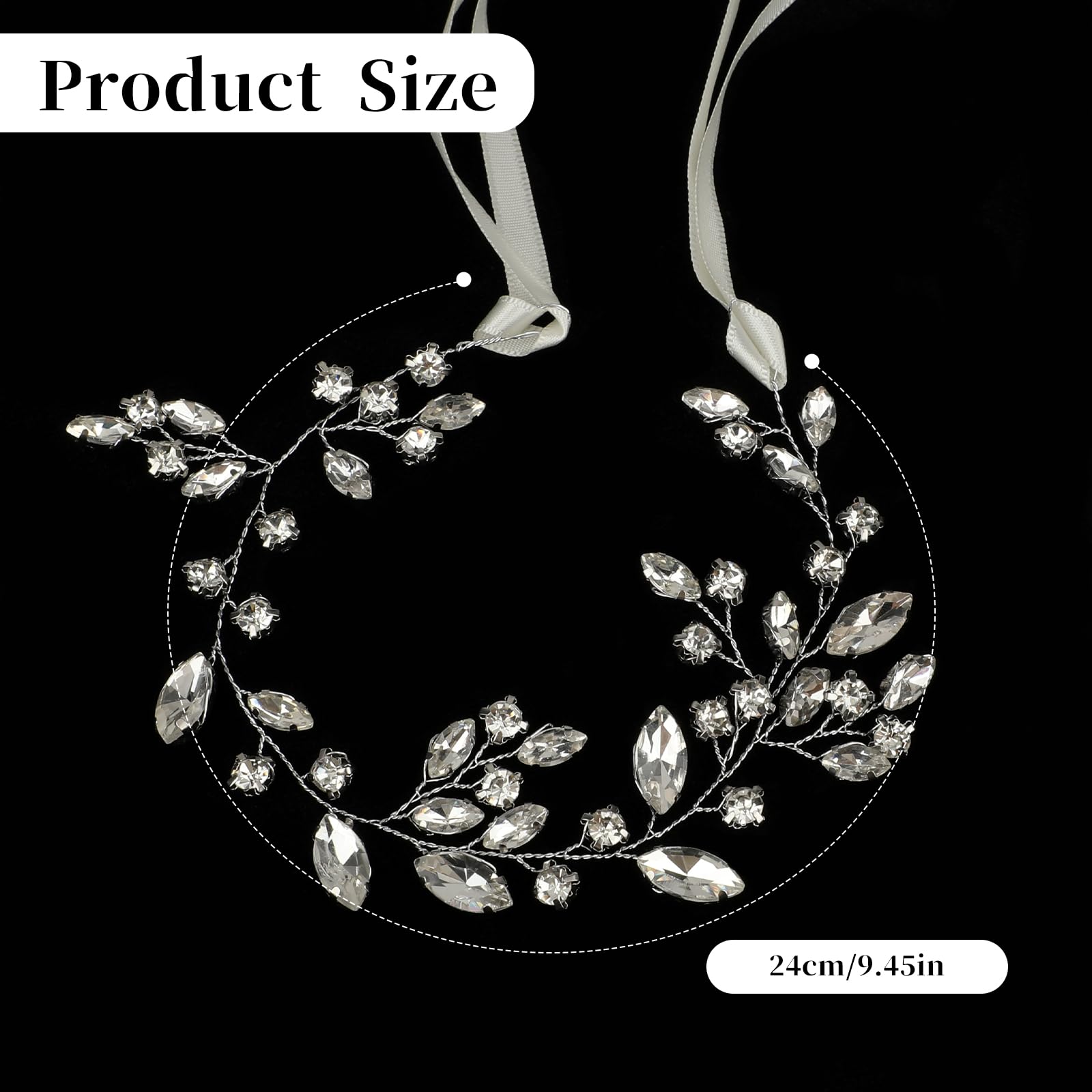 Crystal Bridal Hair Vine & Headband for Brides - Silver Rhinestone Bridal Hair Pieces & Accessories, 9.4 inches - Image 4