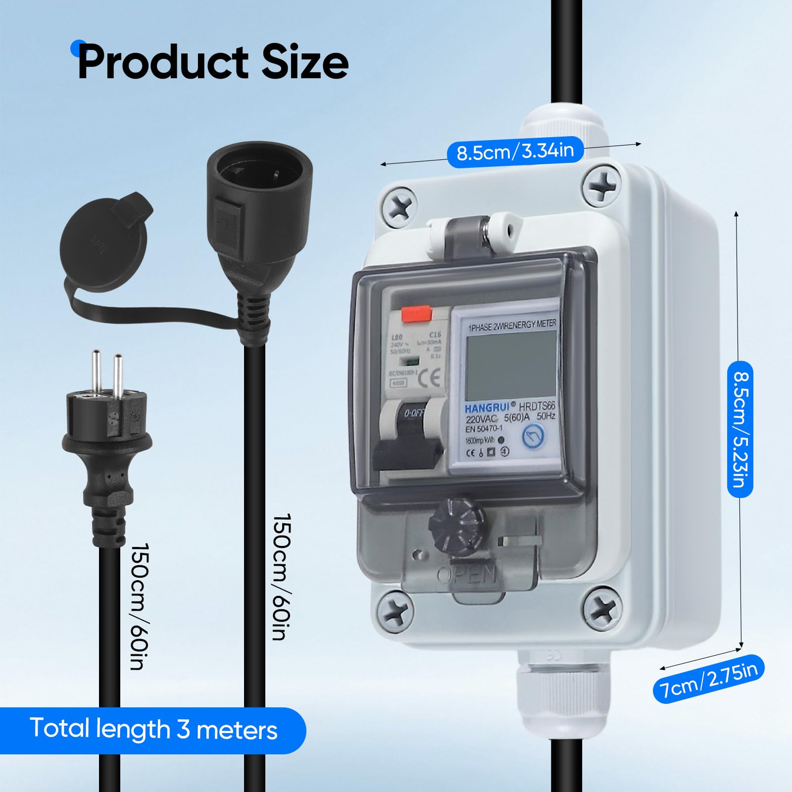 Digitale Eénfase Stroommeter 220V 10(40)A voor DIN Rail Montage
