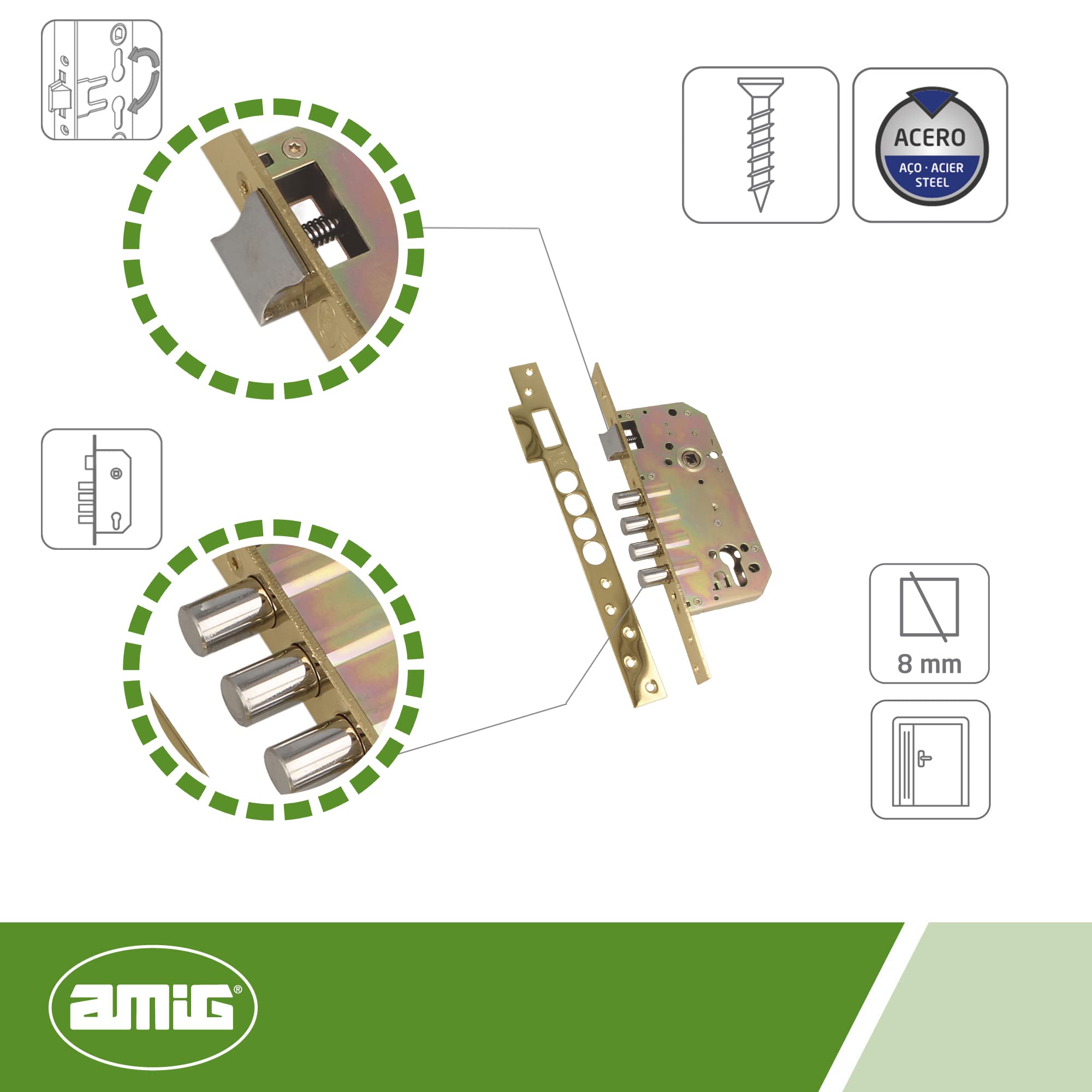 Amig - Poignée De Porte Avec Serrure 3 CB85A En Inox 18/8 | Brosse Bas De Porte Adhésif | Grille Aération Bronze | Pour Fenêtre Oscillo-Battante En Destockage Et Reconditionné Chez