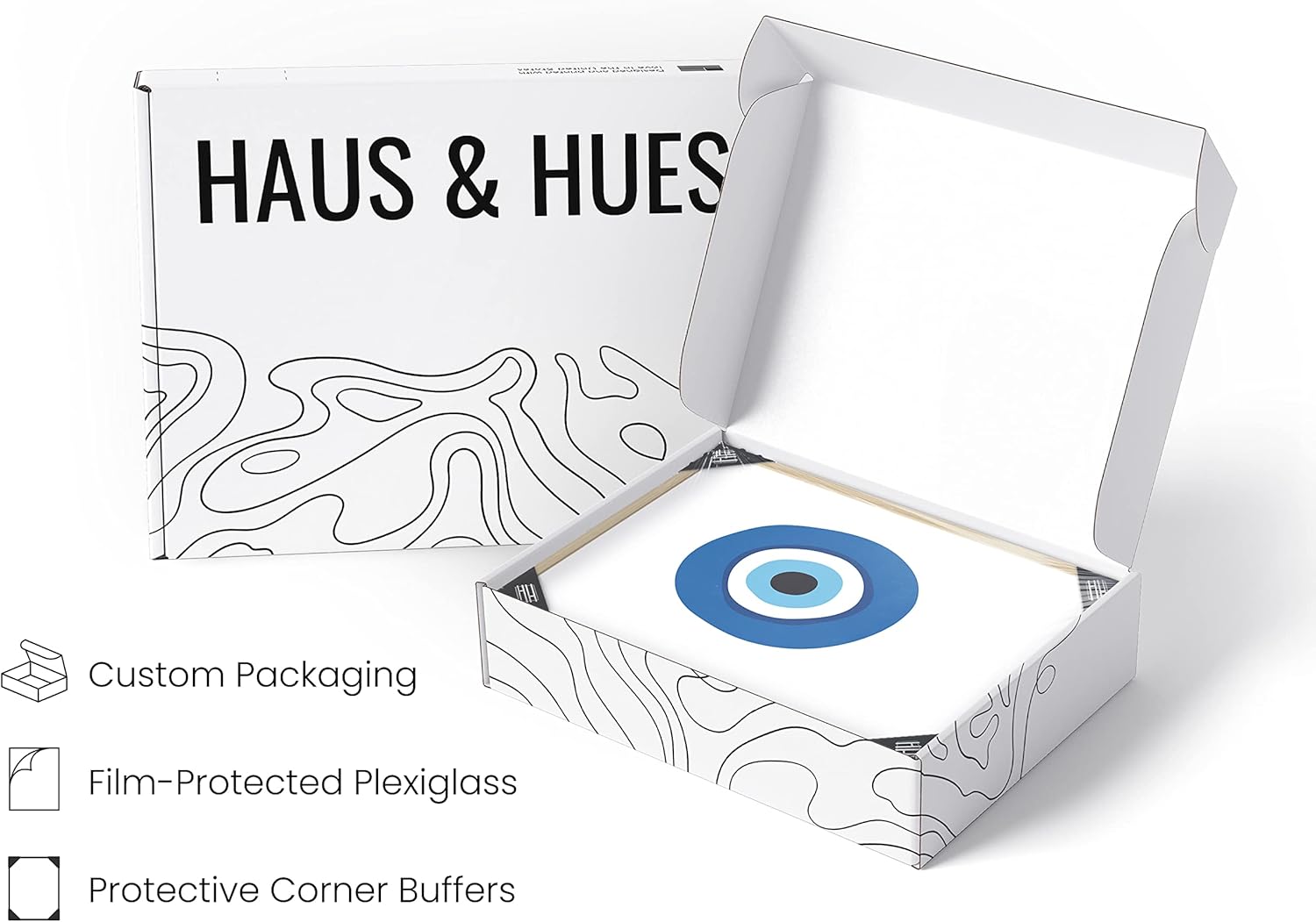 Haus and Hues Evil Eye Decor - Navy Blue Wall Art, Evil Eye Wall Decor, Mykonos Artwork, Evil Eyes Print, Big Eyes Painting Prints, Evil Eye Posters For Wall Art Aesthetic (12x16, Framed Beige)