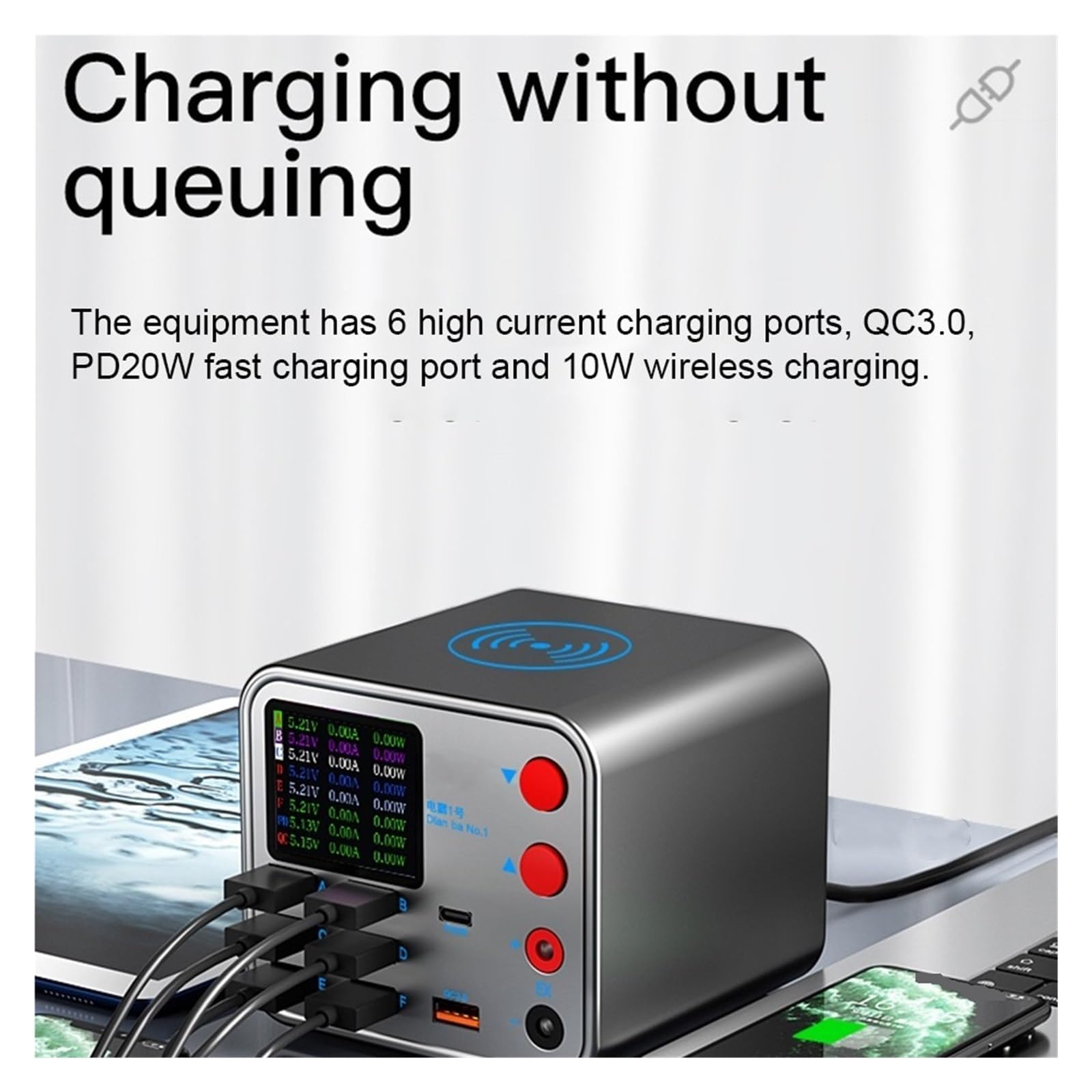 Wielofunkcyjna Stacja Ładująca 120 W Z Wyświetlaczem LED 8 Portów USB QC3.0 USB-C PD 20 Szybka Bezprzewodowa Ładowarka Technologia Szybkiego Bezpiecznego ładowania