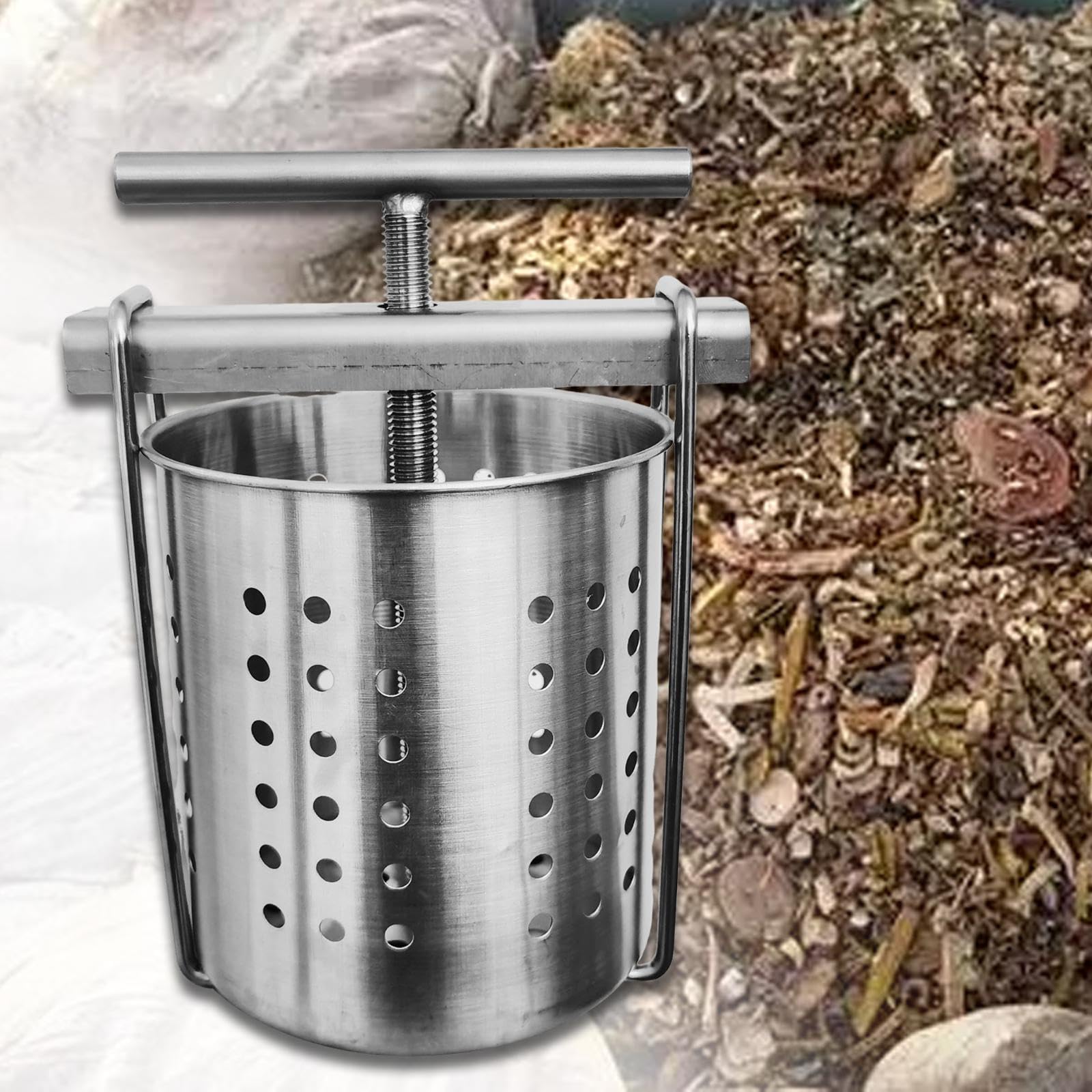 Gralara Presse à Miel Manuelle avec Poignée, Extracteur Multifonction Jus/Fromage/Cidre en Acier Inoxydable 304, Appareil de Pressage pour Cuisine et Maison, 20 Cmx13 Cm