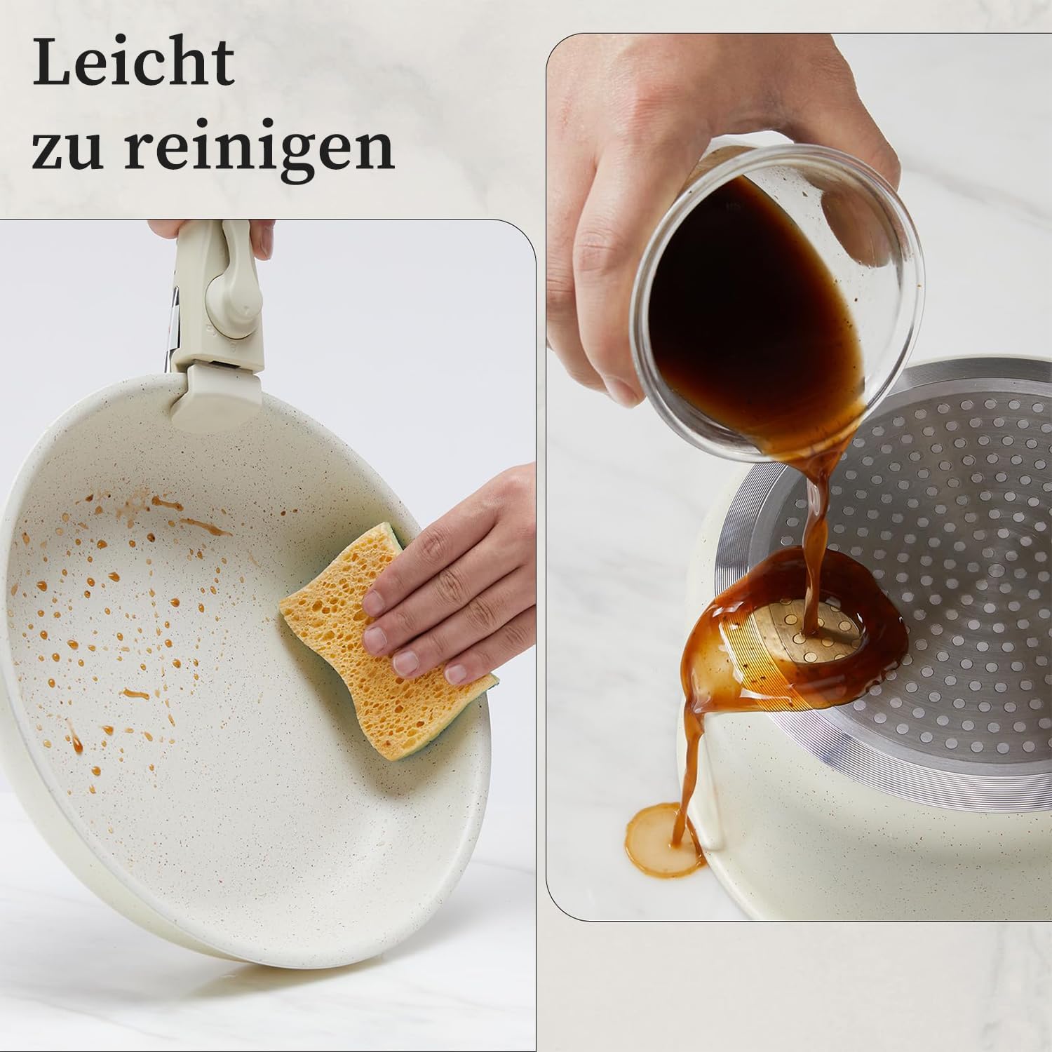 Set di pentole e padelle da 12 pezzi, antiaderenti, con manico rimovibile, stoviglie da cucina per le vostre esigenze domestiche, colore beige