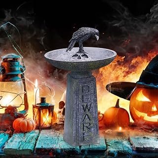 squarex Halloween Decorations Outdoor, Halloween Black Crow Polyresin Bird Bath, Multi-Purpose Polyresin Bird Baths Tray Outdoors Standing Handmade Resin Bird Feeders Home Halloween Decor #1