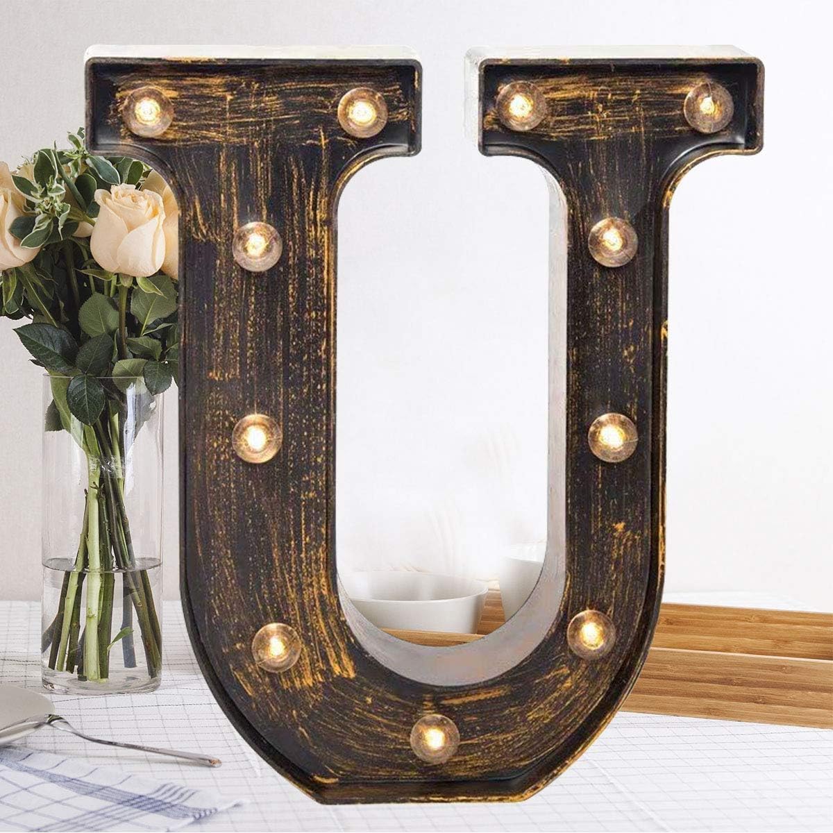 LED Letter Lights,Alphabet Light Up Sign, Battery Operated Decorative Letters for Home, Wedding, Party, Bar & Cafe Decor (U)