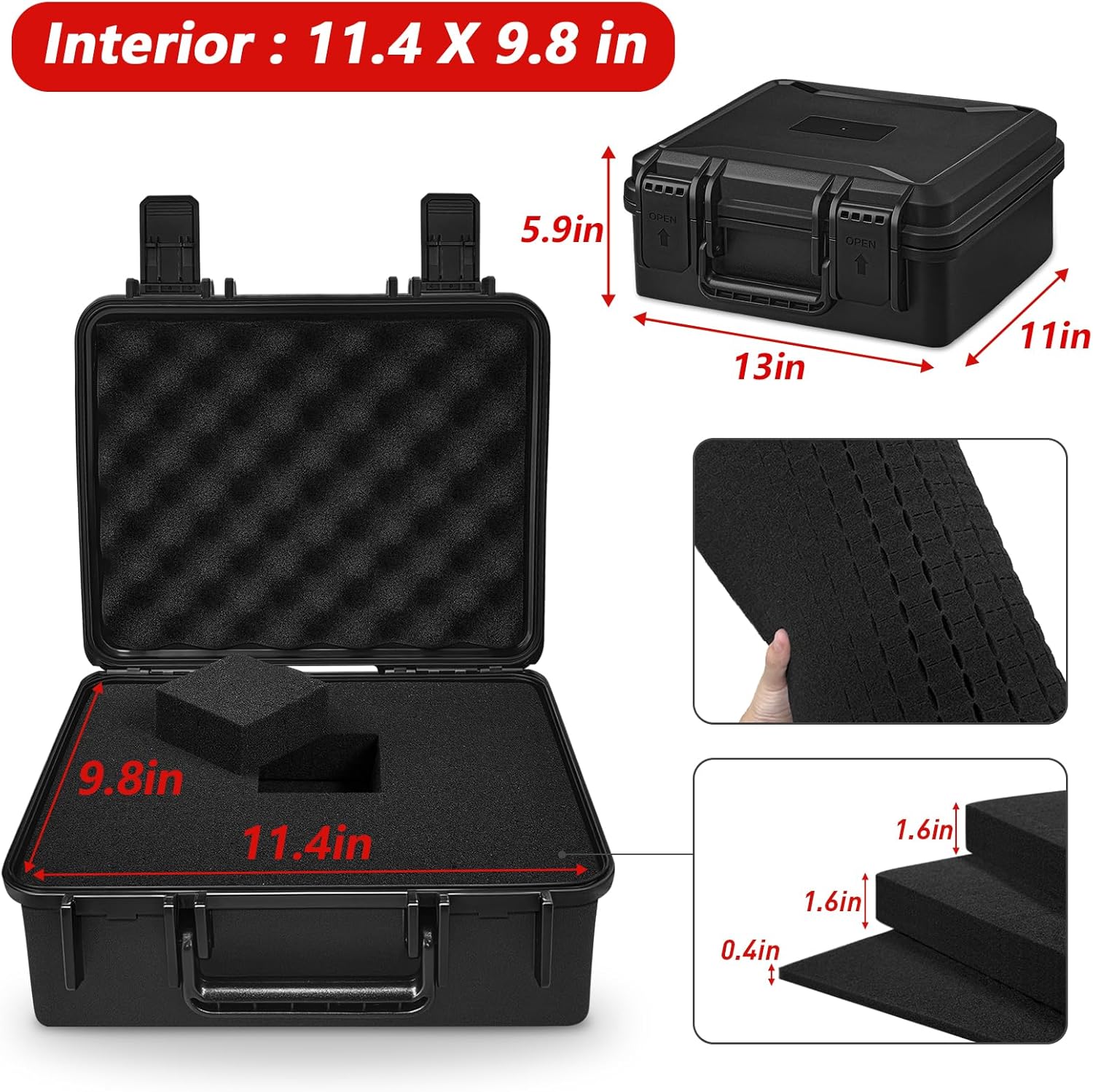 ICIMBI 11 Inch Foam Case with Customizable Foam for Test Instruments, Camera Accessories, Equipment, Electronics, and Tools & More – 11.4 x 9.8 x 5.7 Inches