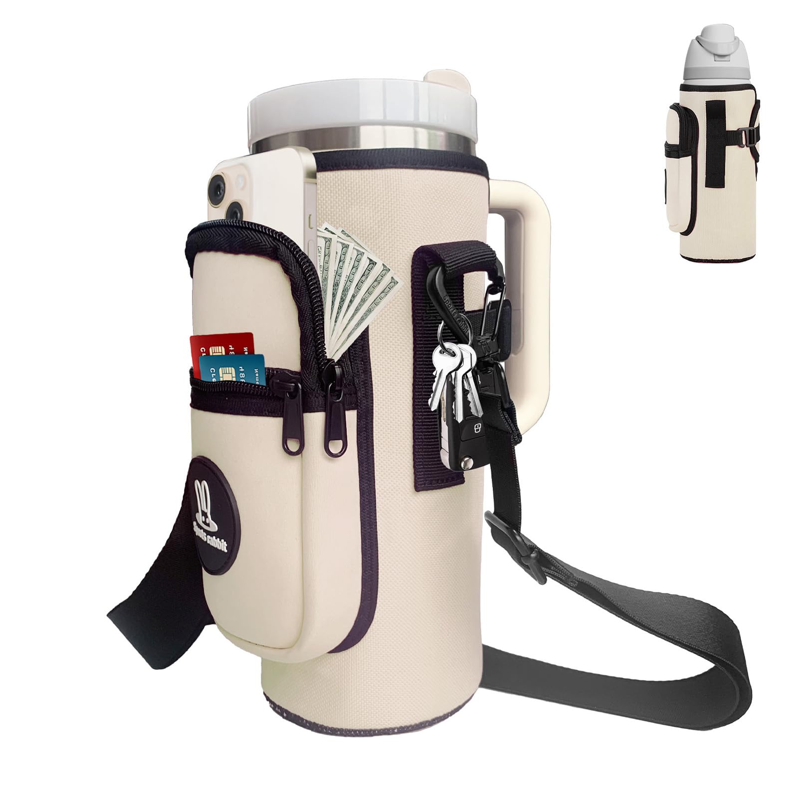 Sports rabbit Universal Water Bottle Holder – Durable Oxford & Neoprene Hybrid Design Compatible with Stanley 30/40oz Handled & 64/87oz Straight