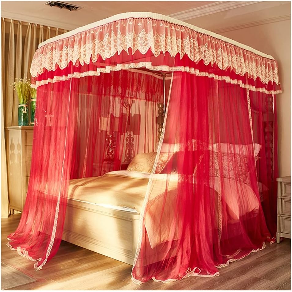 Bed Canopy U-Shaped Princess Wind Mosquito Net, Blackout, Windproof and Dustproof Bed Canopy, with Stainless Steel Bracket (Color : A6, Size : 180x220x210cm)