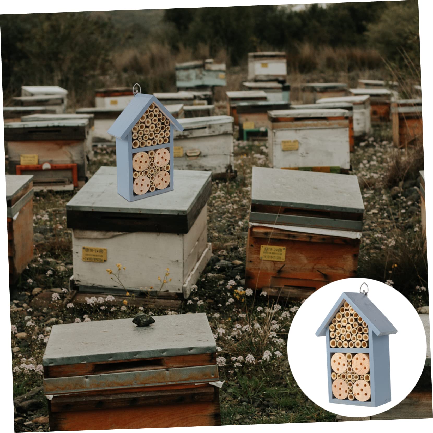 Happyyami Dekoratives Bienenhaus und Eisen mit Blauer Farbe Bietet Überwinterungsschutz für Bienen im Garten und Outdoor Bereich mit Praktischen Eisenhaken