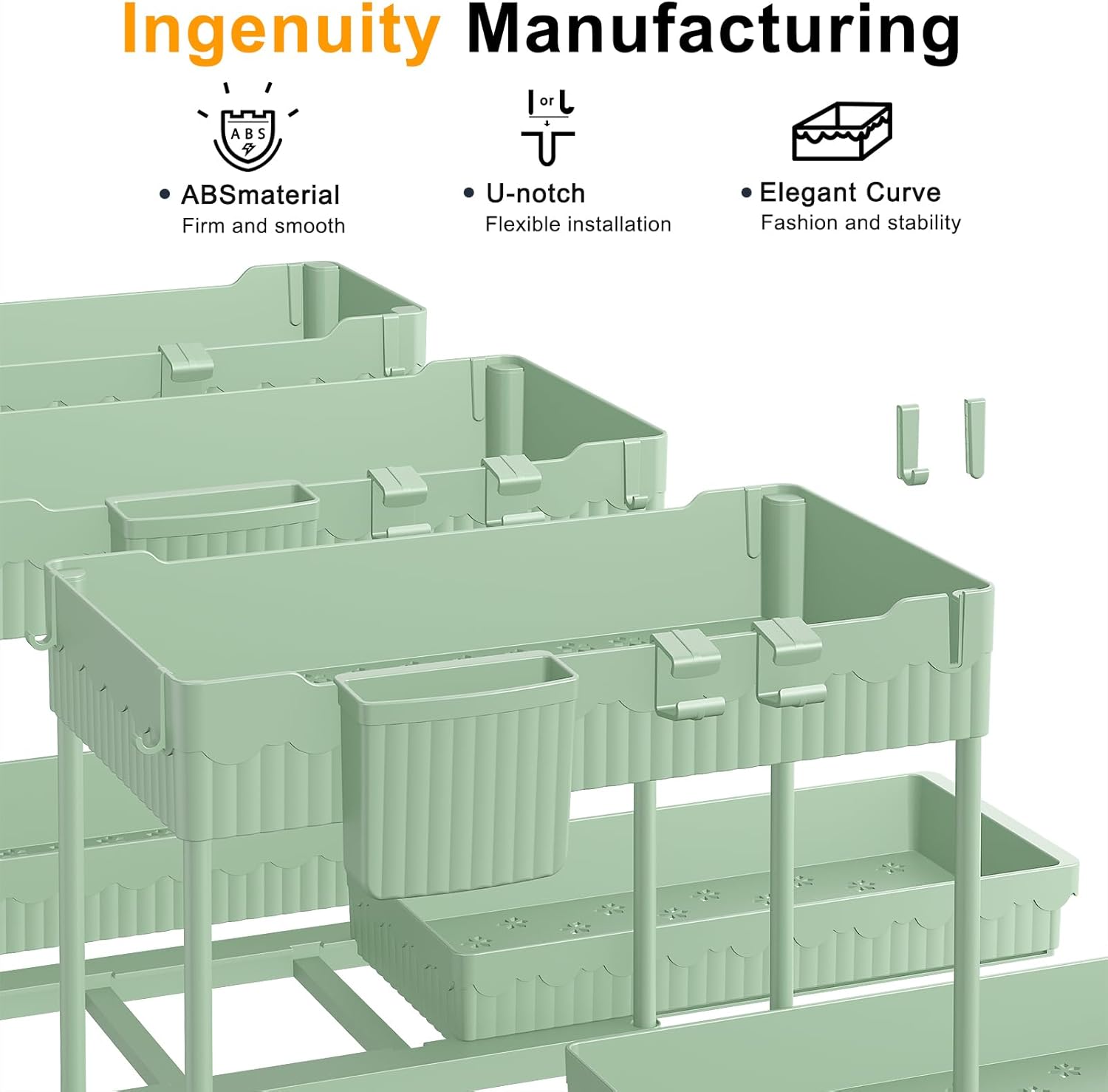 3 Pack Under Sink Organizers, 2-Tier Multi-Use Kitchen and Bathroom Organizers and Storage with Sliding Drawers，Bathroom Cabinet Organizer (Green, 12.8 Inch) - Image 7