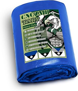 Heavy Duty Tarp Waterproof 5x7 Feet, 16 Mil Thick Blue Poly Tarps, Grommets, Reinforced Edges, UV Resistant, Rip and Tear Resistant, Multipurpose Tarpaulin Protective Cover for Outdoor Camping