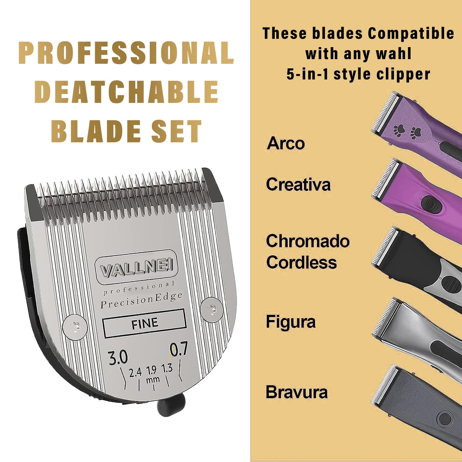 Cuchillas de repuesto compatibles con WAHL Professional Animal 5 en 1, cuchillas profesionales Arcos, Bravura, Chromado, Creativa, Figura y Motion Pet, paquete de 3 (41884-7190)