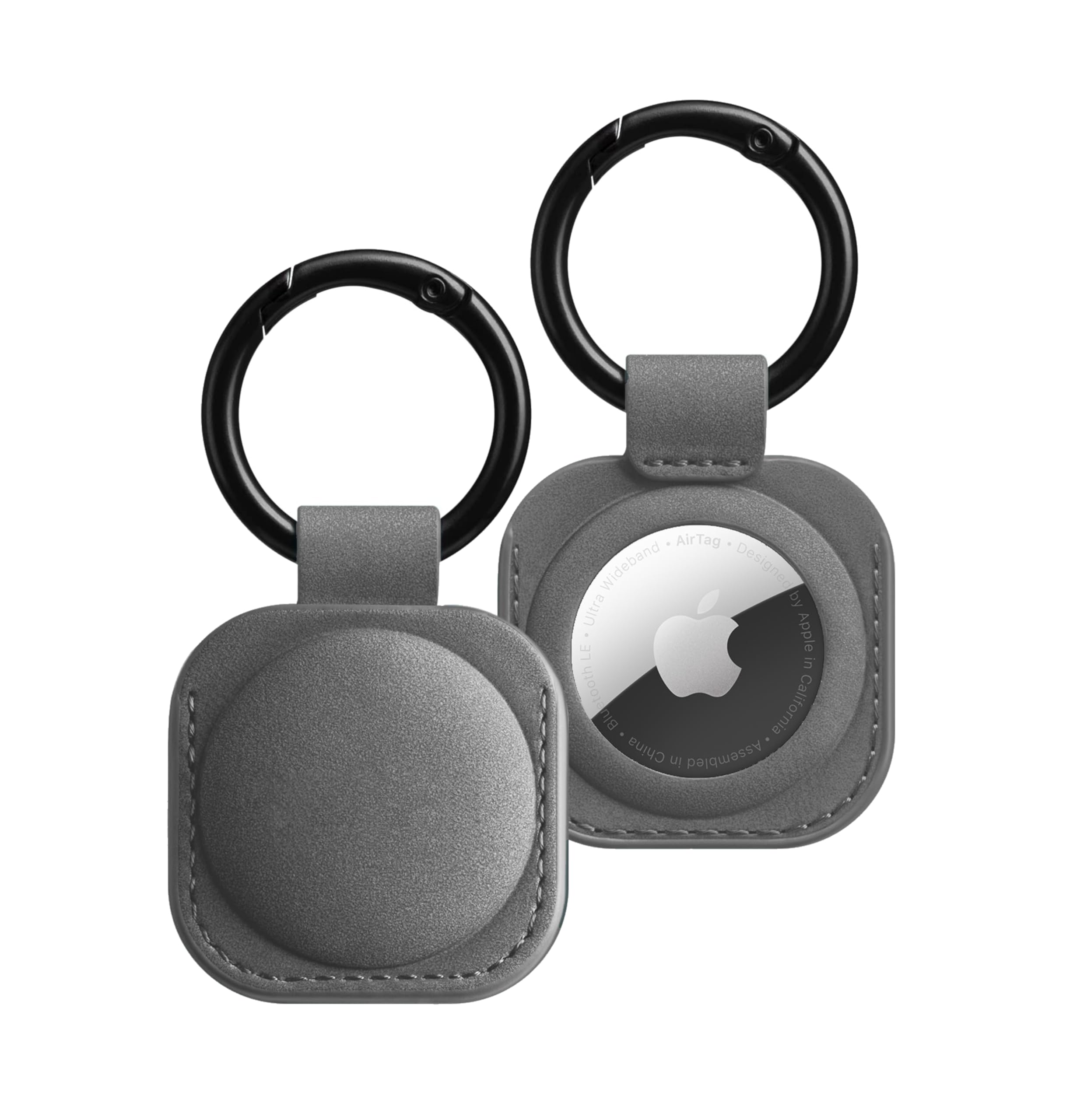 KRZNA Leather Case Keychain (Pink) - Protective Holder Compatible with Apple AirTag 1 & 2 for Keys, Pet Collars, Bags & Luggage - Scratch-Resistant, Soft Touch, Secure Ring | Grey