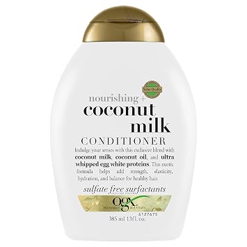 OGX Nourishing + Coconut Milk Moisturizing Conditioner for Strong & Healthy Hair, with Coconut Milk, Coconut Oil & Egg White Protein, Paraben-Free, Sulfate-Free Surfactants, 385 ml