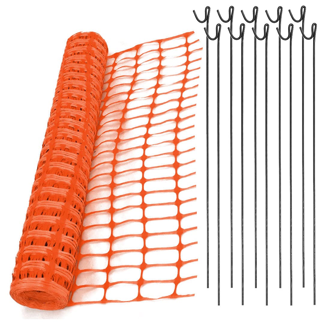 True Products Orange Heavy Duty Mesh Barrier Fence 1M X 50M / 110Gsm & 10 Metal Fencing Pins For Construction, Diy And Events