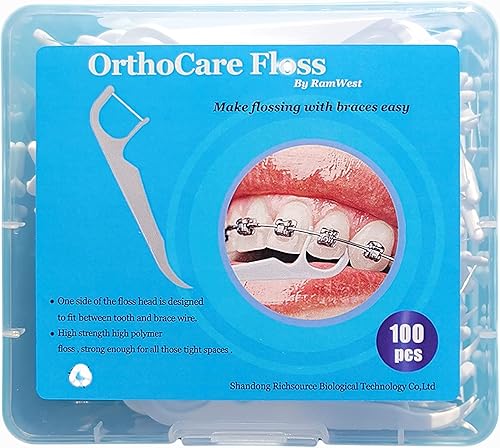 Hilo dental OrthoCare, tirantes de hilo dental que facilita el uso del hilo dental con frenos. 100 unidades. Diseñado para adaptarse a los aparatos