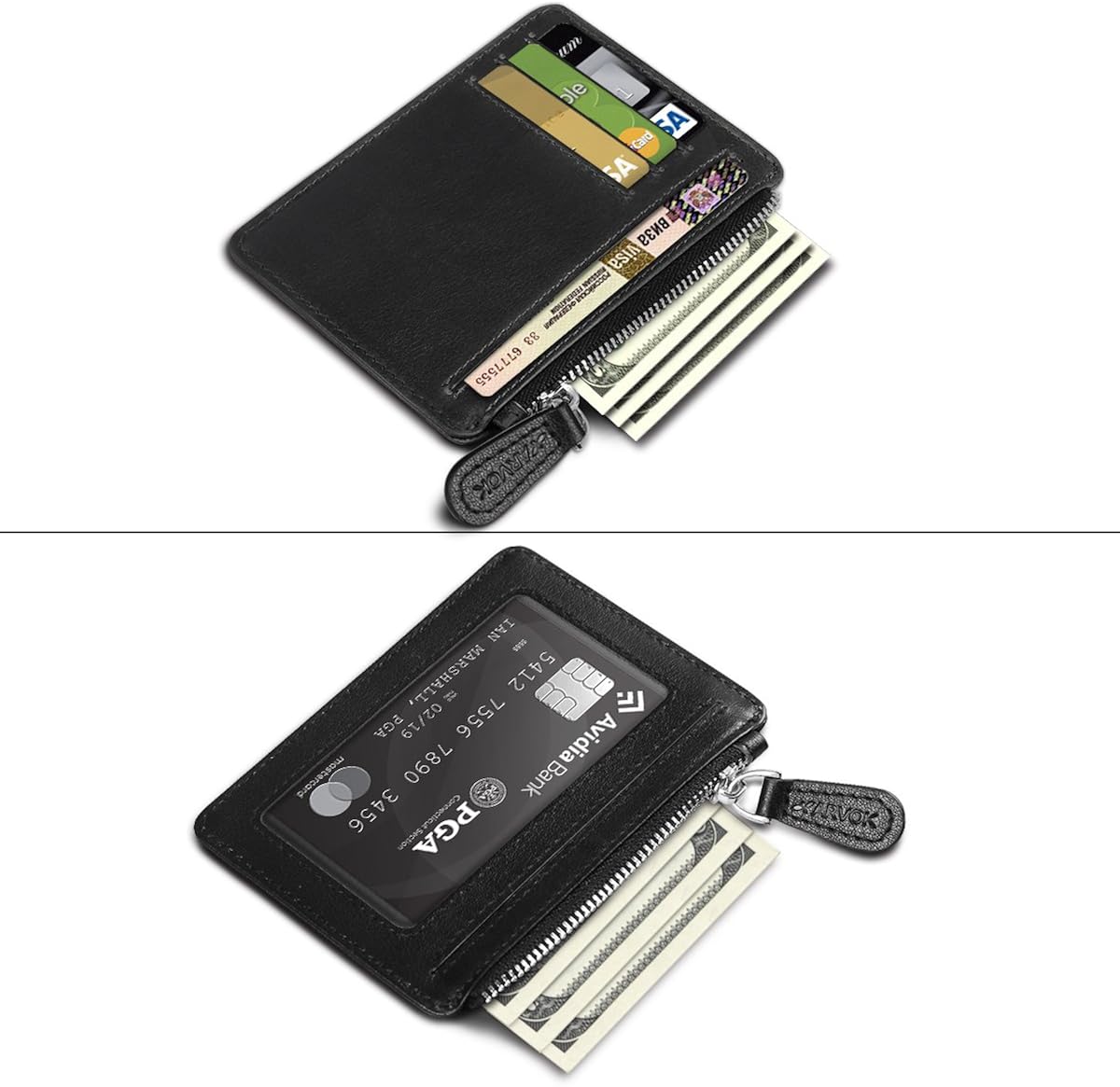 Arvok Slim Card Case Holder Wallet RFID Blocking Minimalist Leather Front Pocket Wallet Mini Change Purse for Men & Women