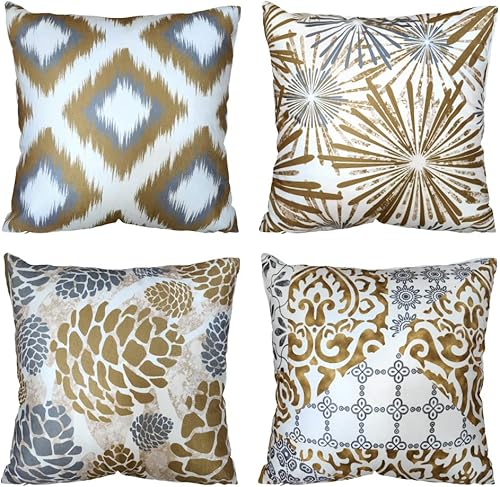 Vineland Fundas de almohada modernas de 18 x 18 pulgadas decorativas abstractas para sofá cama decoración del hogar juego de 4 gris y marrón