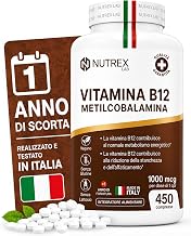 Nutrex Lab Vitamin B12 1000mcg - Methylcobalamin - 450 Microtablets - High Dose - 15 Months Stock - Vegan Gluten Free Supplement - Made in Italy