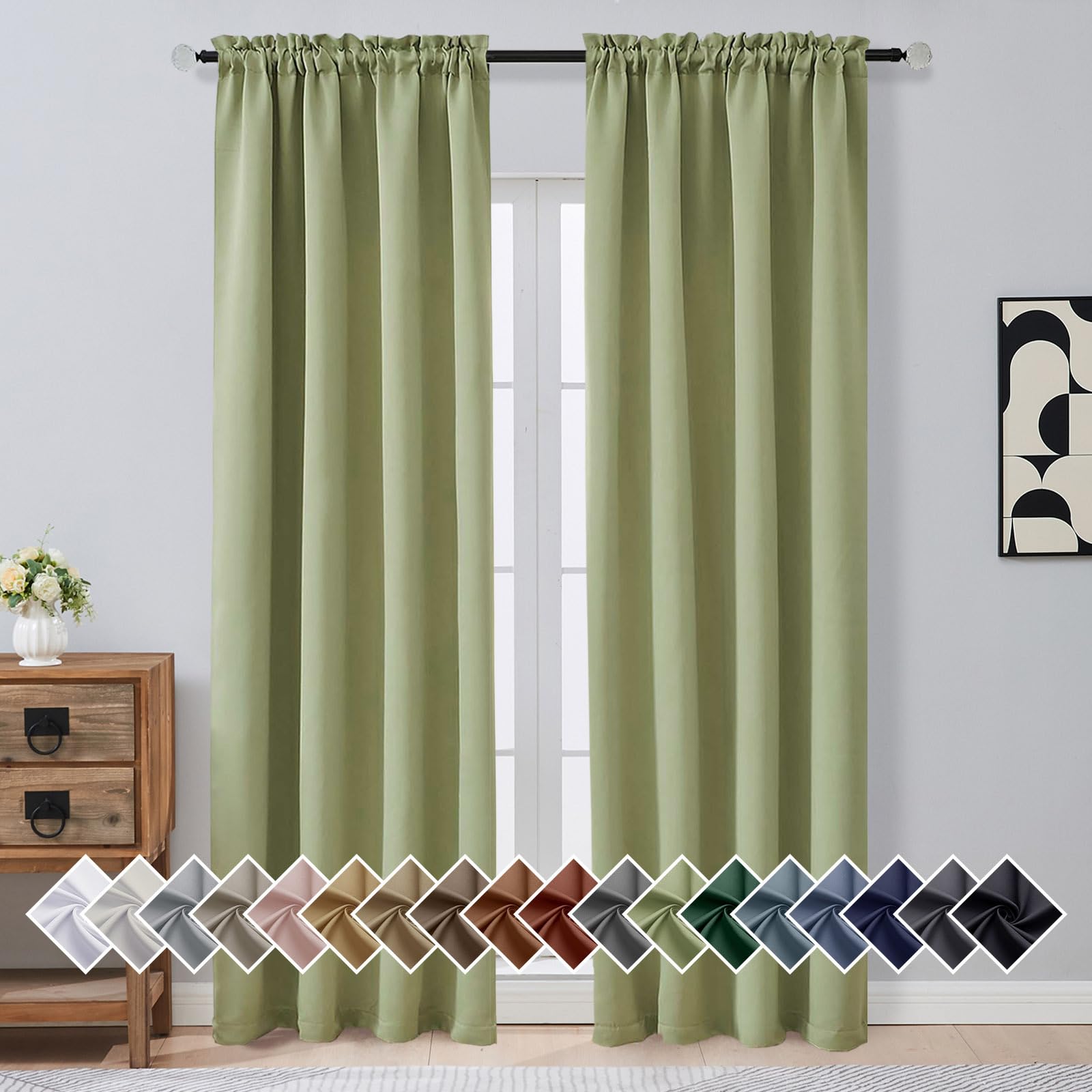 OVZME Sage Green Blackout Curtains for Bedroom 90 Inches Long 2 Panels, Thermal Insulated Soft Fabric Privacy Curtains for Bedroom Living Room, Rod Pocket Modern Window Treatments, 2x40Wx90L Inches